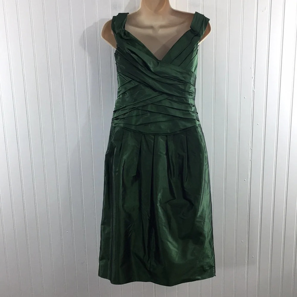 Vera Wang Green Pleated Bandage Wrap Silk Dress Womens 4 Sleeveless Bridesmaid - Picture 4 of 12